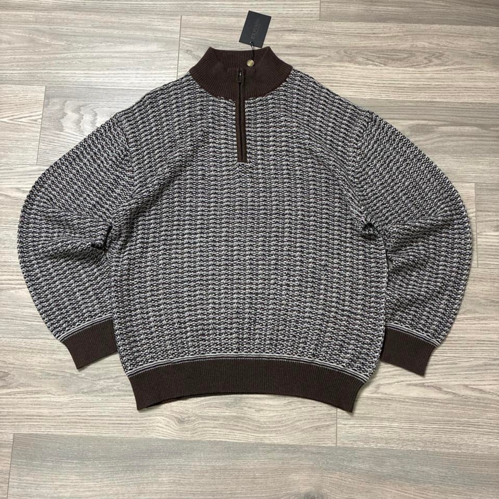 NWT Vintage Brown & Gray Quarter Zip Knit Sweater size XL Preppy Academia